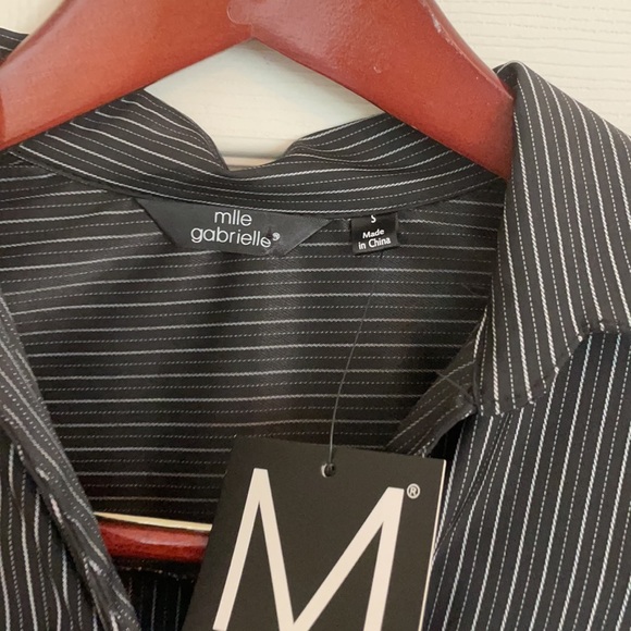 Mlle Gabrielle Black and White Striped Button Up Dress - Picture 4 of 9